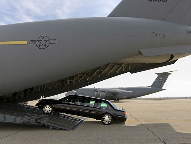 carrier plane, C-17 Globemaster has the room to carry two Beasts and a secret service SUV.