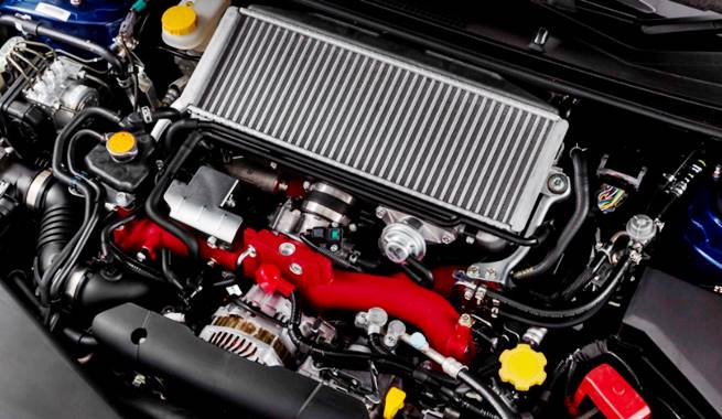 The engine of the Subaru WRX STI exemplify hot hatches.