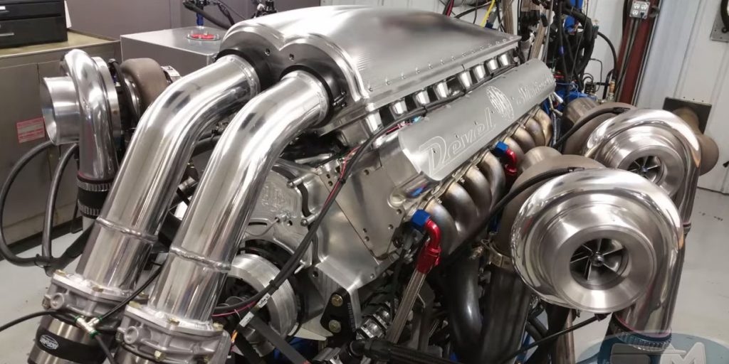 5,000 horsepower V16 Quad Turbo motor in Devel Sixteen