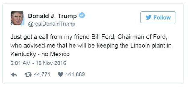 Trump on Ford Twitter