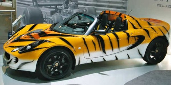 Lotus Elise Tiger with a cool vinyl wrap