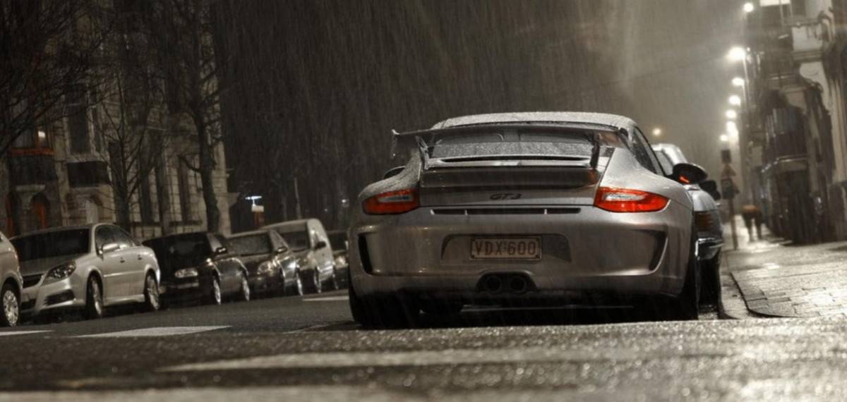 Porsche in rain