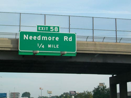 Needmore Rd. road sign