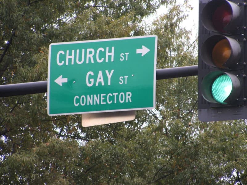 Street sign Church - Gay St. connector is the funnies road sign you’ll ever see